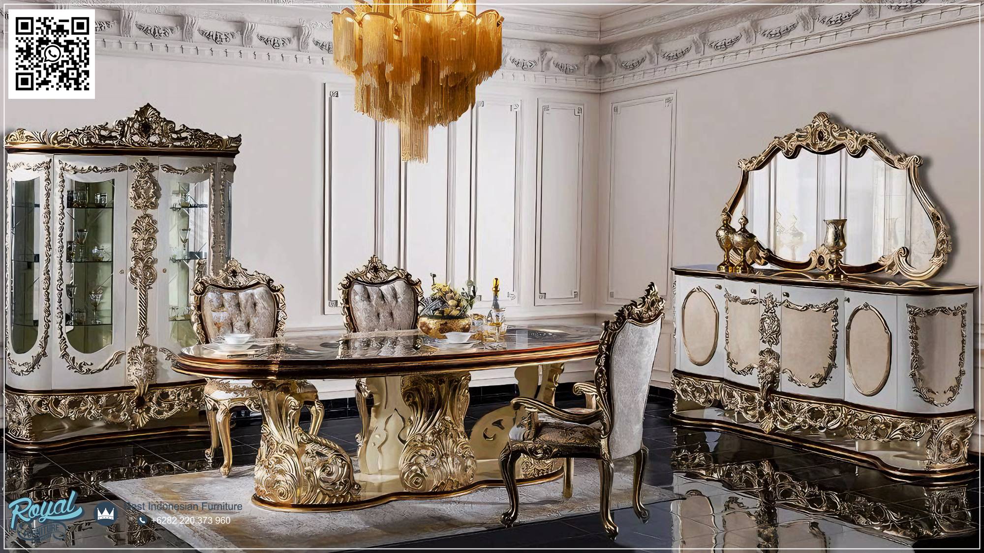 Set Meja Makan Gold Klasik Ukir Jepara Set Meja Makan Gold Klasik Ukir Jepara