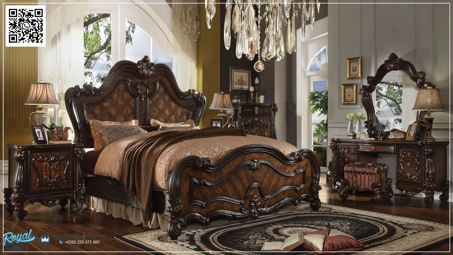 Set Kamar Tidur Jati Versailles Klasik Kayu Jati Mewah Model Terbaru