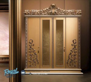 Almari Pakaian Mewah 4 Pintu Gold Ukir Mewah Furniture Klasik Terbaru