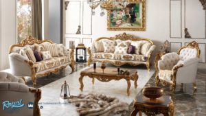 Set Kursi Tamu Sofa Mewah Klasik Gold Flece Ukiran Jepara Terbaru