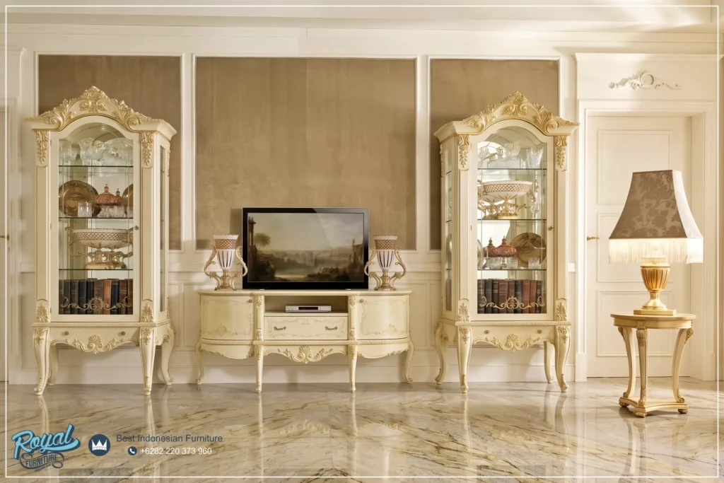 Furnitur Set Bufet TV Lemari Hias Kaca Mewah Europe Style Terbaru