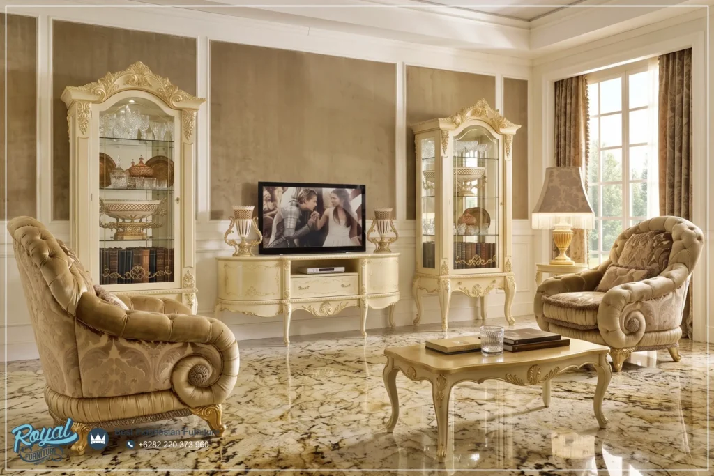 Sofa Tamu Set Bufet TV Lemari Hias Kaca Mewah Europe Style Terbaru