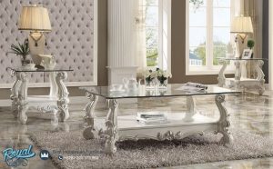 Meja Tamu Coffe Table Modern Putih Ukiran Jepara Versailles