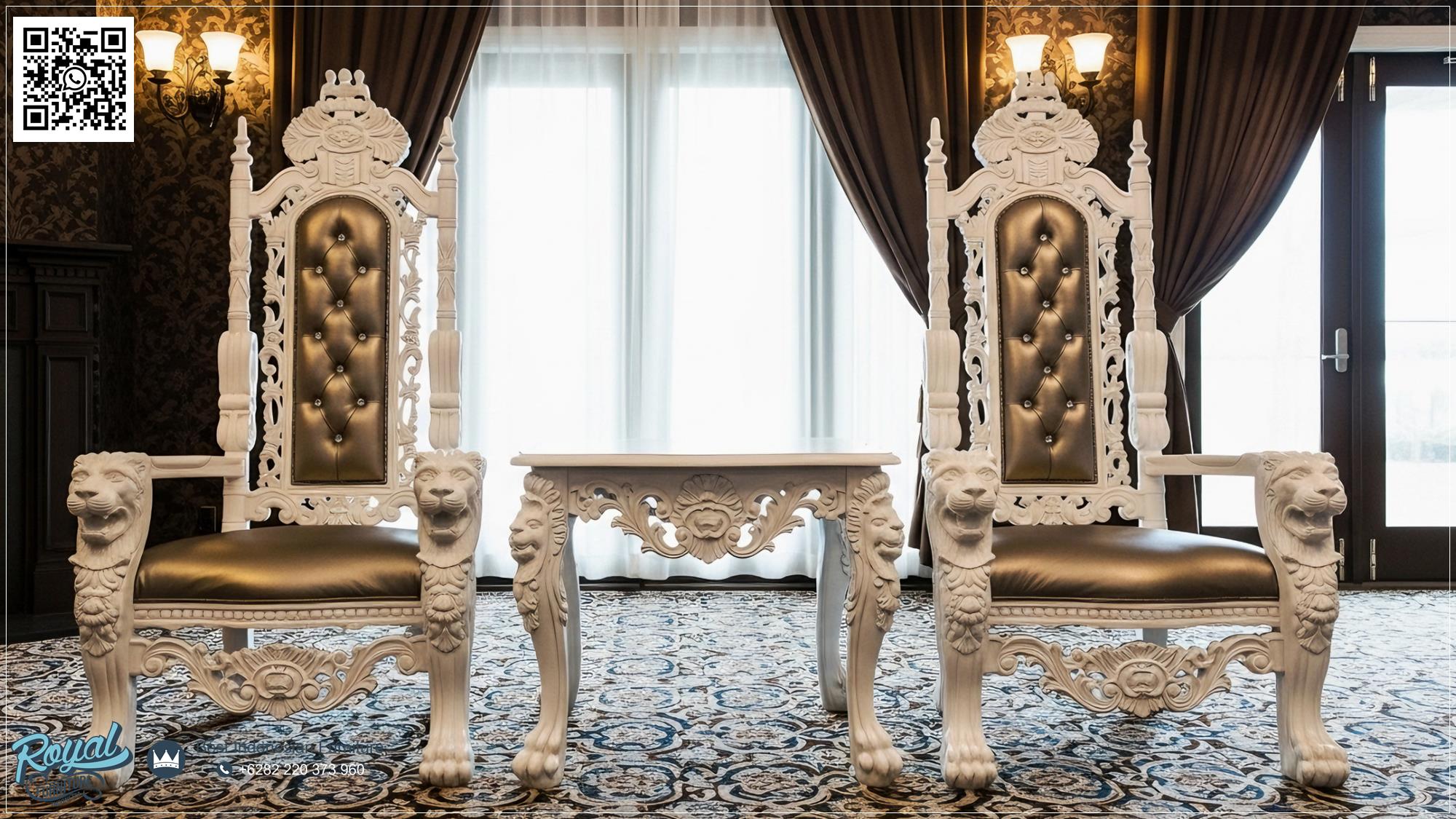 Set Kursi Tahta Singa Mewah Ukiran Jepara Sofa Teras Mewah, Sofa Teras Ukiran, Sofa Teras Emas, Sofa Teras Jepara, Kursi Singa, Sofa Ukiran Singa,Set Kursi Tahta Singa Mewah – Ukiran Jepara Klasik Putih Elegan