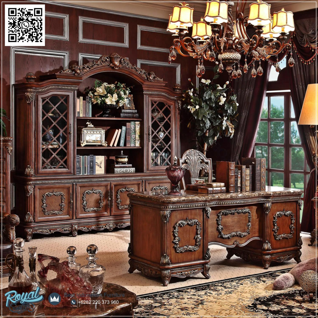 lemari kantor klasik, ukiran jepara, furniture kantor jati, set ruang kerja, desain kantor mewah,Set Meja Kantor Klasik Ukiran Jepara Perpaduan Estetika dan Fungsi untuk Ruang Kerja Profesional