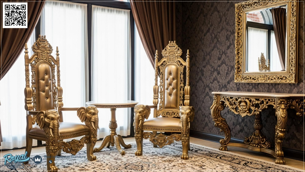Set Kursi Singgasana Gajah Emas – Luxury Teras Furniture Ukiran Jepara, Set Sofa Teras Mewah Gold Set Kursi Singgasana Gajah Emas – Luxury Teras Furniture Ukiran Jepara,Set Sofa Teras Mewah Gold