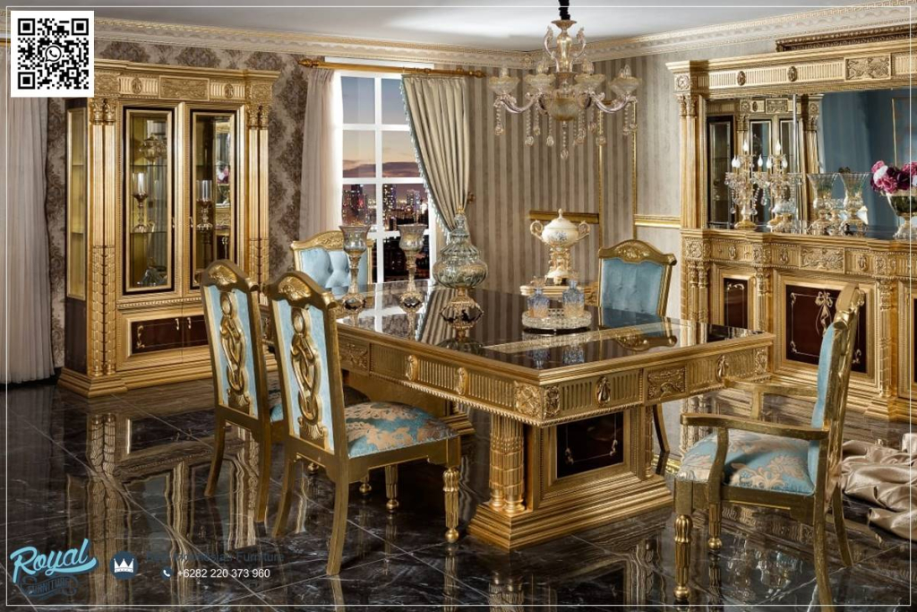 Jual Meja Makan Klasik Kursi 6 Interior Furniture Mewah Gold Jakarta