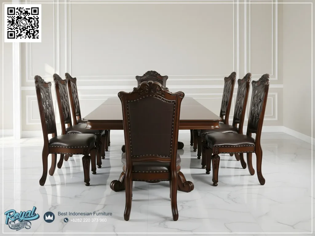 Desain Meja Makan Mewah, Kursi Makan Mewah, Meja Makan Bundar, Meja Makan Elegan, Meja Makan Klasik, Meja Makan Klasik 10 Kursi, Meja Makan Klasik 12 Kursi, Meja Makan Klasik 6 Kursi, Meja Makan Klasik 8 Kursi, Meja Makan Klasik Eropa, Meja Makan Klasik Kayu Jati, Meja Makan Klasik Modern, Meja Makan Marmer, Meja Makan Mewah, Meja Makan Mewah Emas, Meja Makan Mewah Kayu Jati, Meja Makan Mewah Modern, Meja Makan Minimalis, Meja Makan Ukir Jepara, Ruang Makan Mewah, Set Meja Makan Klasik Jepara - 8 Kursi Makan Original Leather