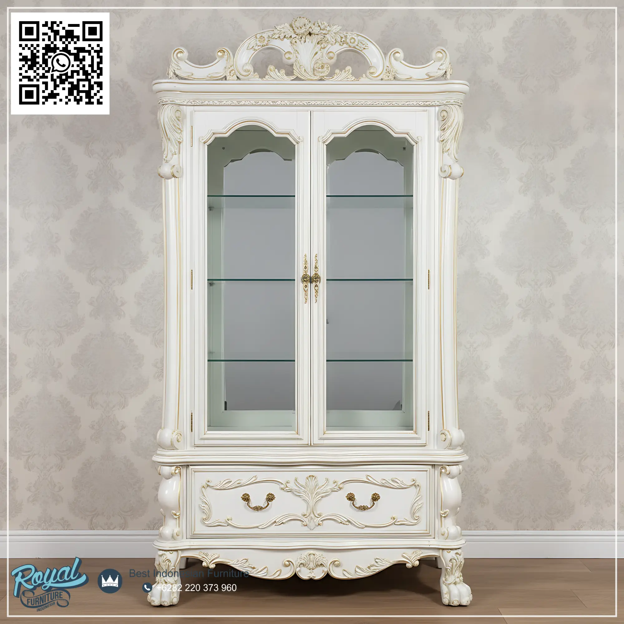 Jual Lemari Kaca 2 Pintu Klasik Ukiran Jepara Terbaru