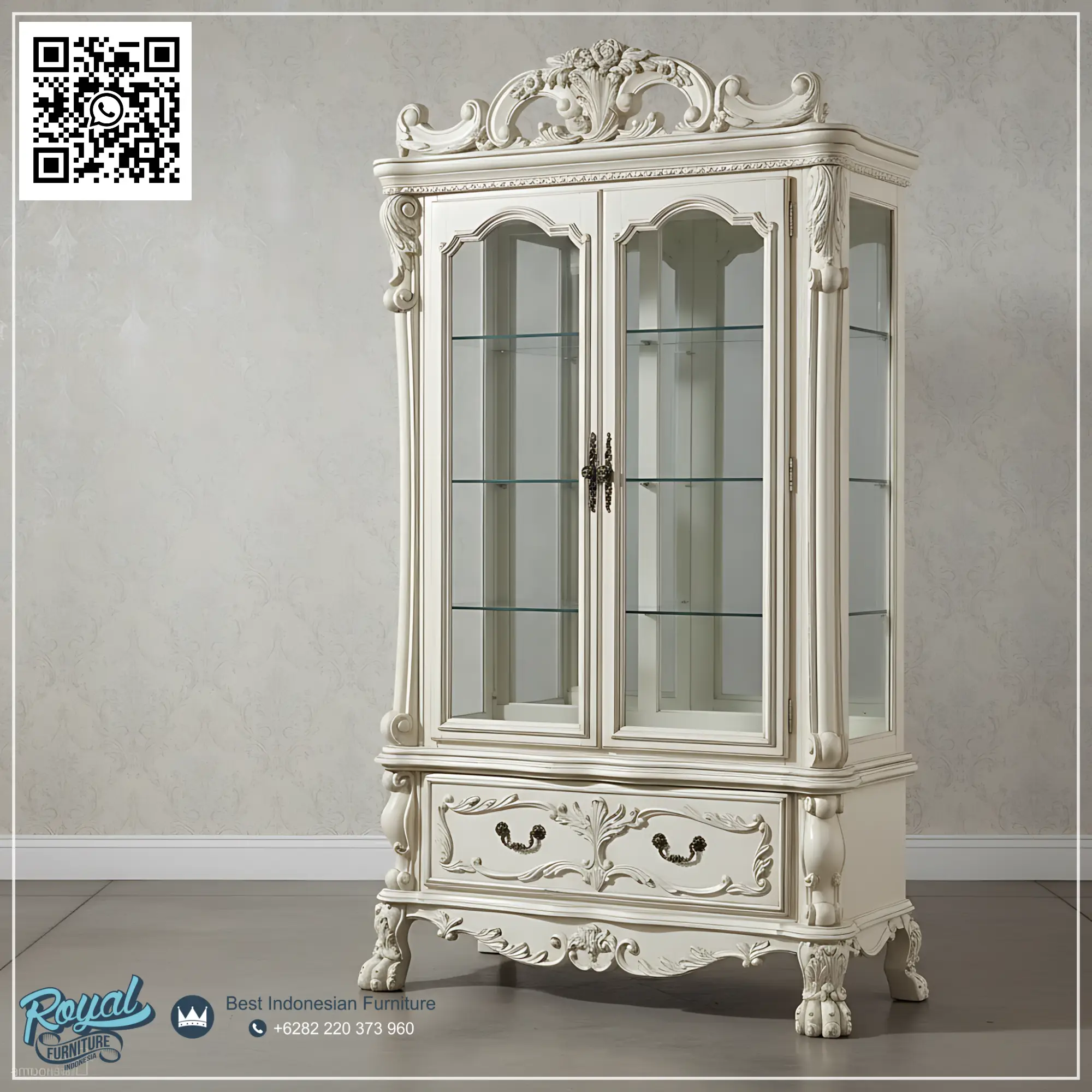 Lemari Kaca 2 Pintu Klasik Ukiran Jepara Terbaru