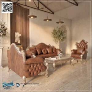 Set Sofa Tamu Kulit Desain Klasik Jepara