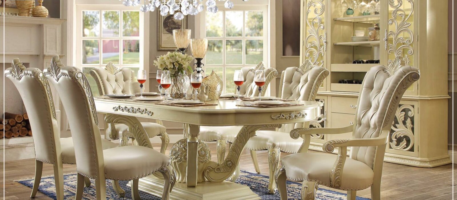 Elegance American Furniture Set Meja Makan Mewah Modern Design Terbaru Produksi langsung Jepara Bisa Custom Warna Finishing