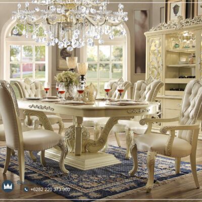 Elegance American Furniture Set Meja Makan Mewah Modern Design Terbaru Produksi langsung Jepara Bisa Custom Warna Finishing