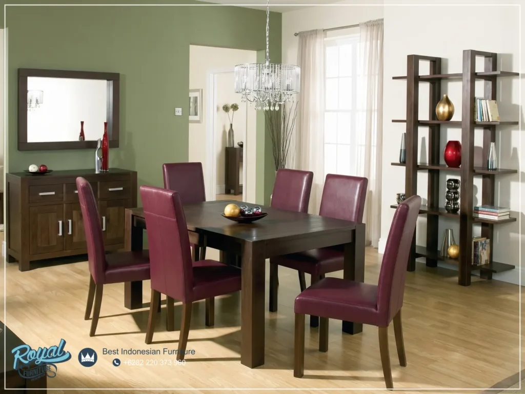 Dining Set Meja Makan Minimalis Terbaru Modern Kayu Jati Model Terbaru, Meja Makan Jati Jepara 6 Kursi Kulit Asli Royal Furniture