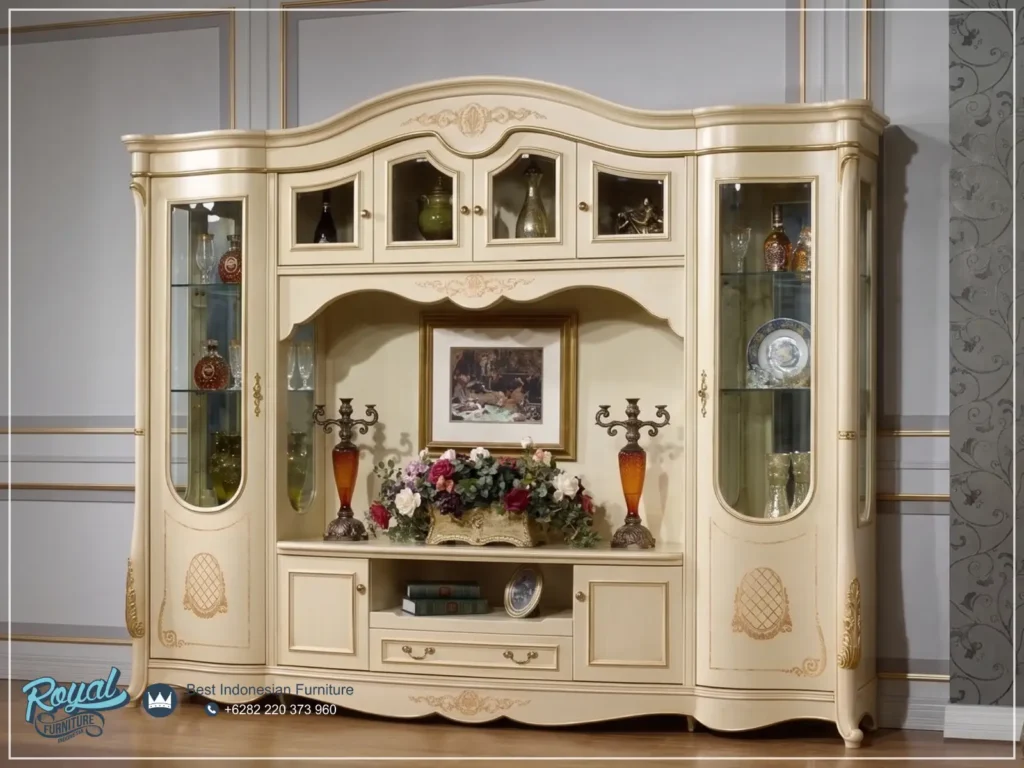 Toko Royal Furniture Set Bufet TV Klasik dan Almari Hias Model Spanyol Terbaru Lemari Hias Kaca Mewah